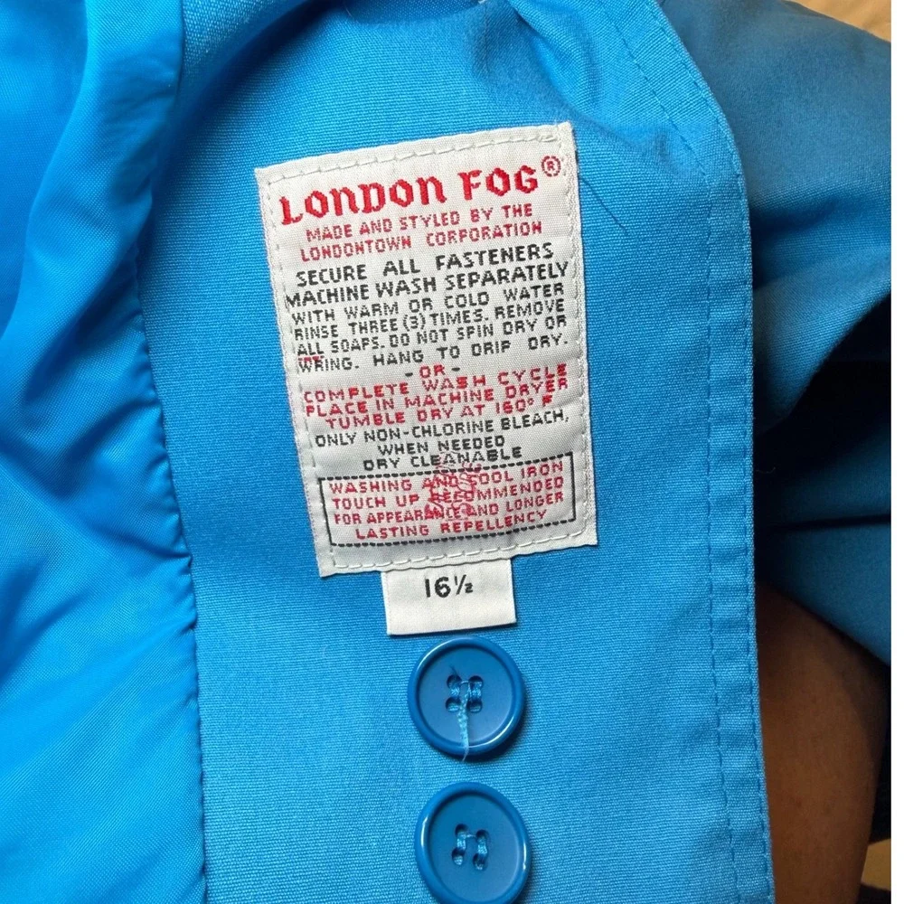 London Fog Vintage Blue Trench Coat Mid-Length Jacket Womens Size 16.5